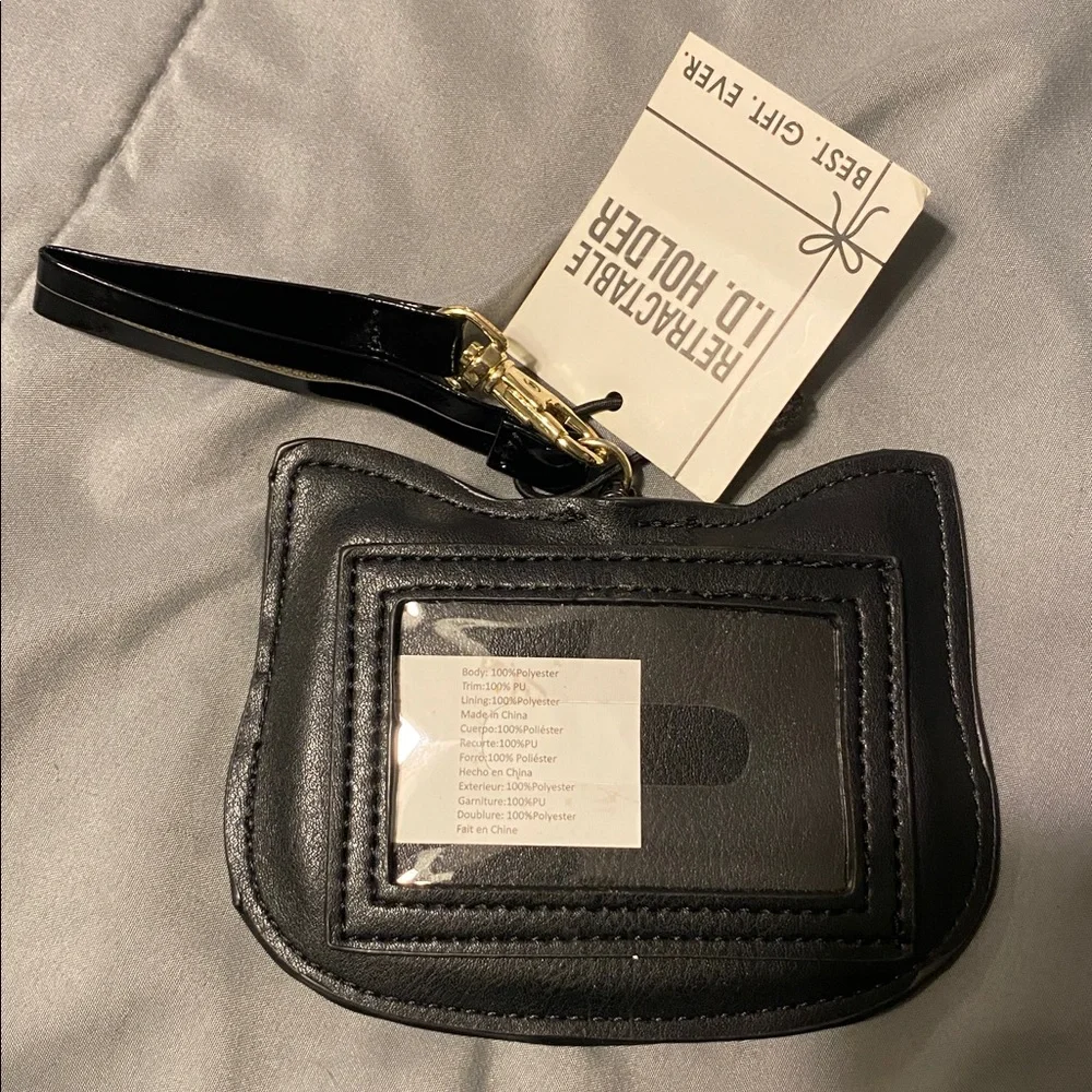 Black Cat Wristlet Card Holder with Pink Accents